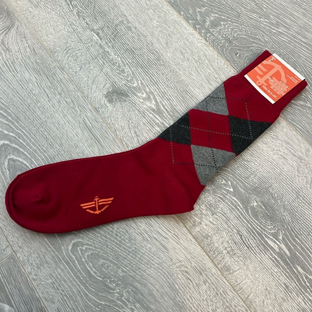 A pair of Dockers Red and gray dress socks